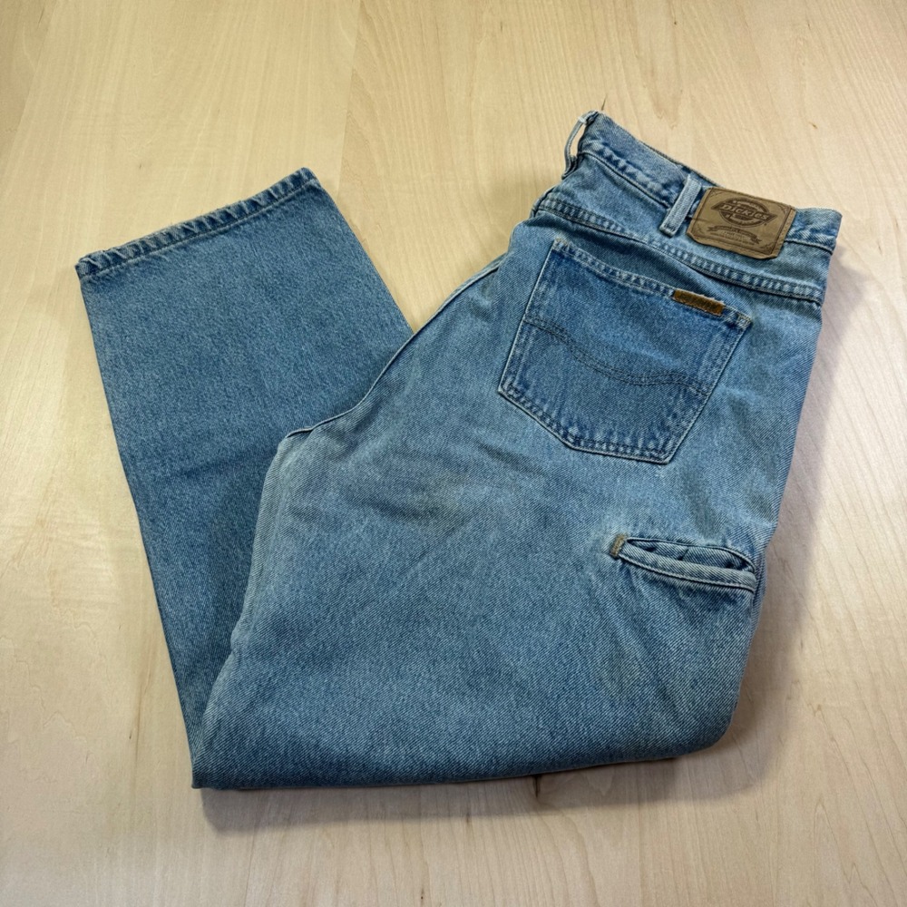 Y2K Dickies Mens‎ Light Wash Denim Carpenter Pants Double Knee Workwear 38x30